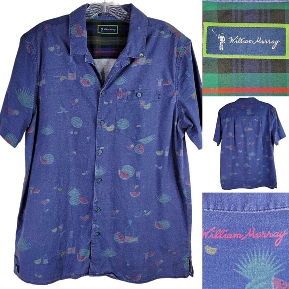 William Murray Mens Shirt Medium Short Sleeve Button Up Golf Watermelon Cocktail - Picture 1 of 13